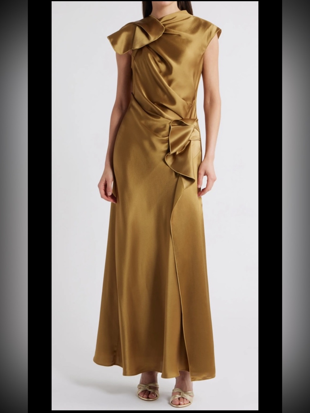 Acler RAMSHAW Satin MAXI DRESS, Golden Moss, Sz US 2,New